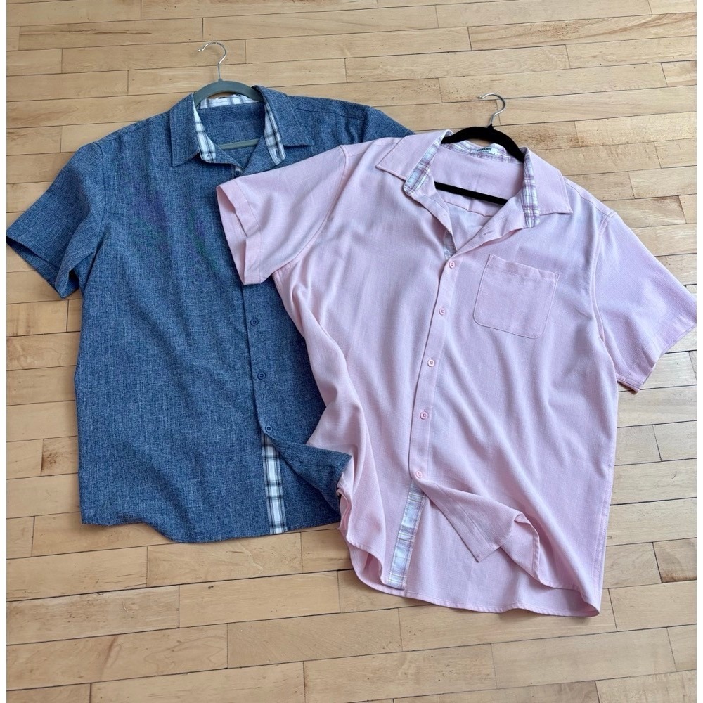 Lot of 2 COOFANDY Mens Short Sleeve Button‎ Down Shirt Sz XL Resort Weekend Work